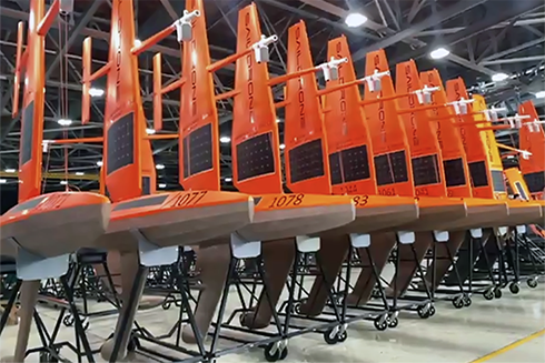 Row of Saildrones at Saildrone Headquarters.