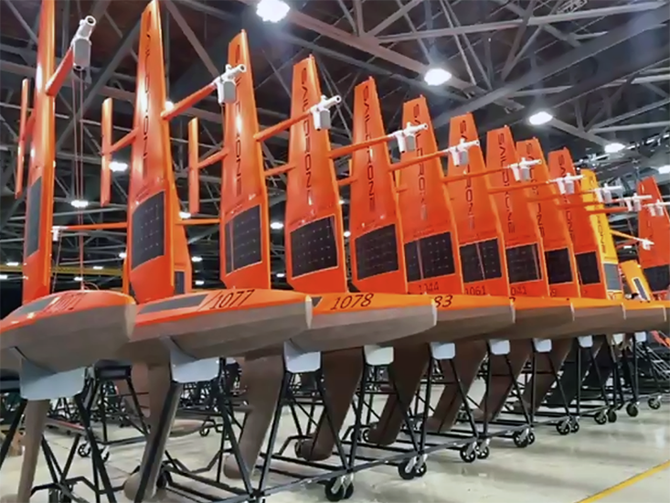 Row of Saildrones at Saildrone Headquarters.