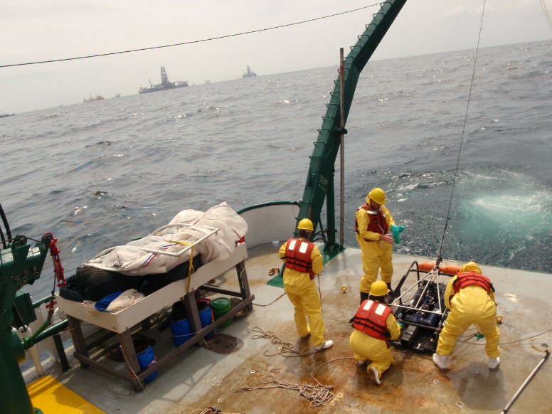 A towed camera imaging system, the Shadowed Image Particle Profiling Evaluation Recorder, was used to evaluate the impact of the oil spill on plankton and marine snow. 