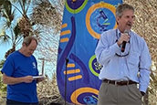 Tom Frazer, CMS dean, had fun as well, even though his clothes were a casualty of the event. He participated in the opening ceremonies that were quite literally…a green blast (Watch the video for evidence).  FEBRUARY 22, 2023