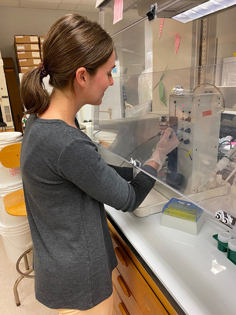 Student Caitlyn Parente working in the Buck Lab.