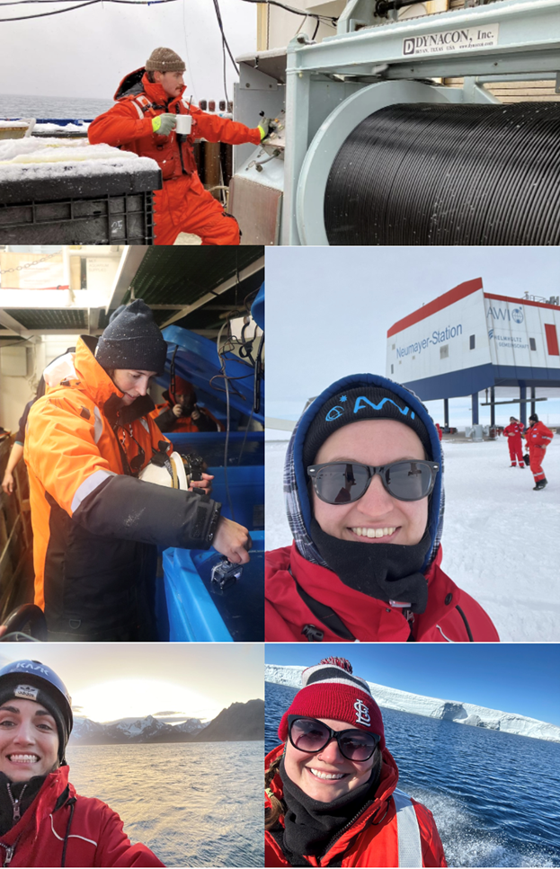 The future of SOS: Students of SOS faculty have been traveling to the Southern Ocean and Antarctica for years. Here is a short list of those who went this year: Dylan Halbeisen (top-Conway), Carlyn Scott (middle left-Daly), Rosemary Burkhalter-Castro (middle right-Graham), Catalina Rubiano (bottom left-Graham), and Emily Kaiser (bottom right-Shevenell).  