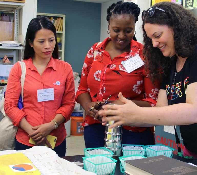 The participants explored coastal sediments in Dr. Pamela Hallock Muller’s lab as part of their introduction to the nearly 30-year-old Oceanography Camp for Girls
