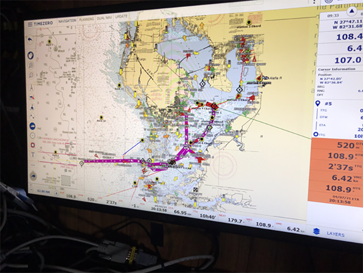 The team aboard the R/V Weatherbird II covered 12 stations in a loop around the bay.