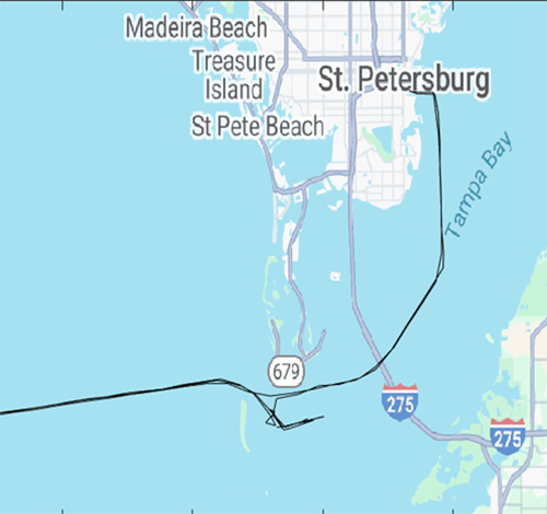 This is a plot of the test of the GPS system of the new drifters. The GPS was attached to the R/V Weatherbird, code is then used to plot the GPS data.
