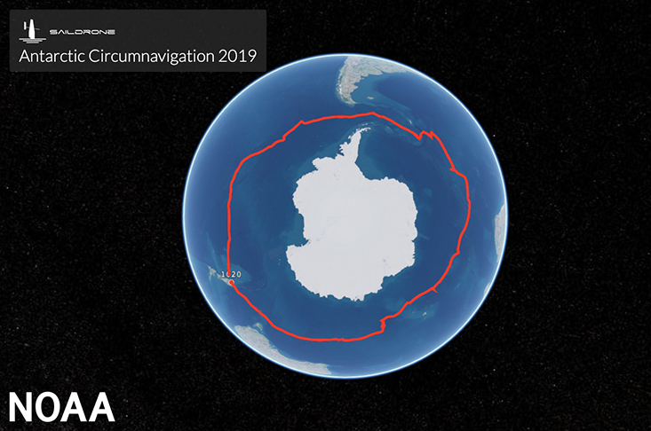 On August 3, 2019, an unmanned Saildrone 1020 completed a 13,670-mile journey around Antarctica in search of carbon dioxide. It was world’s first autonomous circumnavigation of Antarctica. Learn more about Saildrone 1020's journey at https://www.saildrone.com/antarctica. (Saildrone Inc./With permission.)