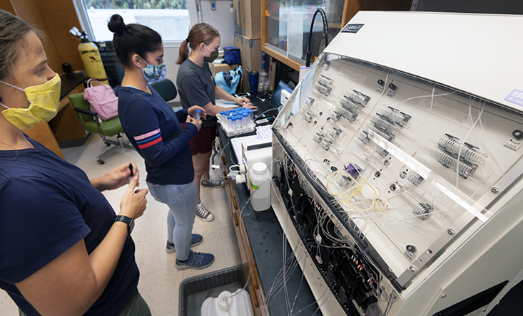 Kristen Buck, PhD (far left), led the USF Piney Point field sampling effort and water chemistry analyses.