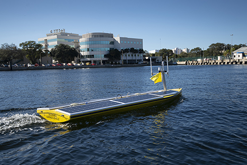 USF Marine Science Floor Mapping Mission. Shown here is the uncrewed surface vessel operated by SeaTrac.