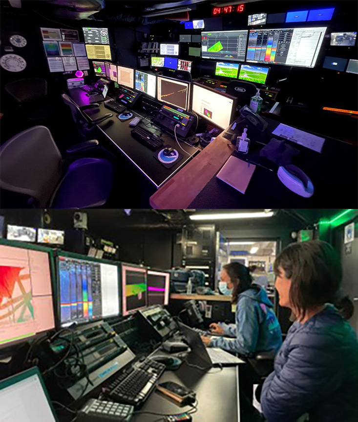 Views from the Mission Control room – the heart of exploration operations on the Okeanos Explorer.