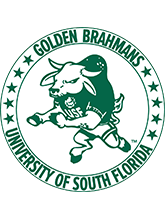 Logo of a bull reading, "Golden Brahmans - University of South Florida"