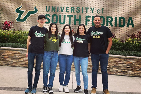 The Perez family outside of the USF Bookstore on the USF Tampa campus.