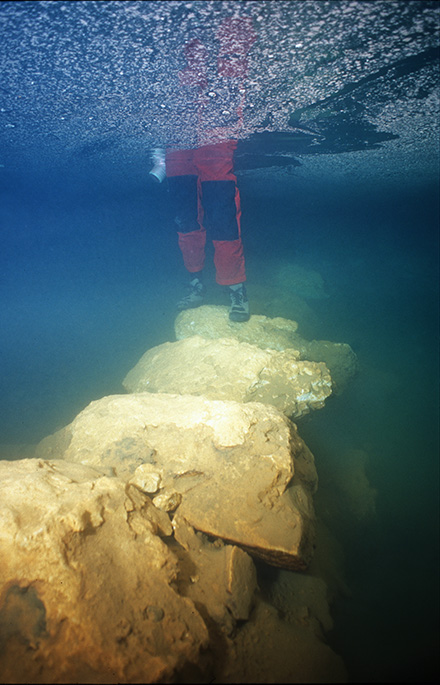 Submerged bridge close up