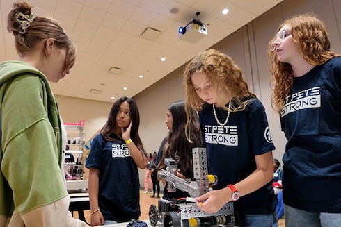 Students testing robot