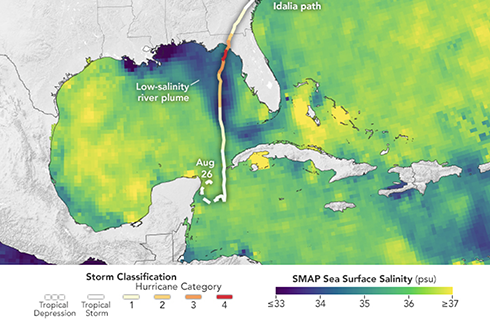 Heat map showing Hurricane Idalia path across the Gulf