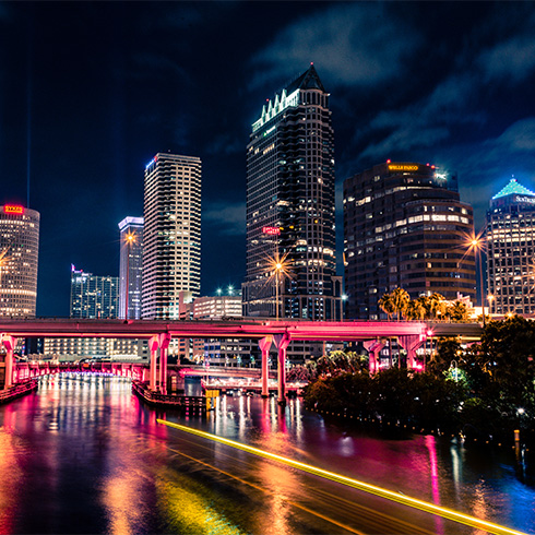 nighttime view of the Tampa skyline