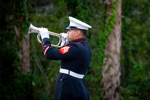 Member of the Marine Corp plays taps during 9/11 ceremony