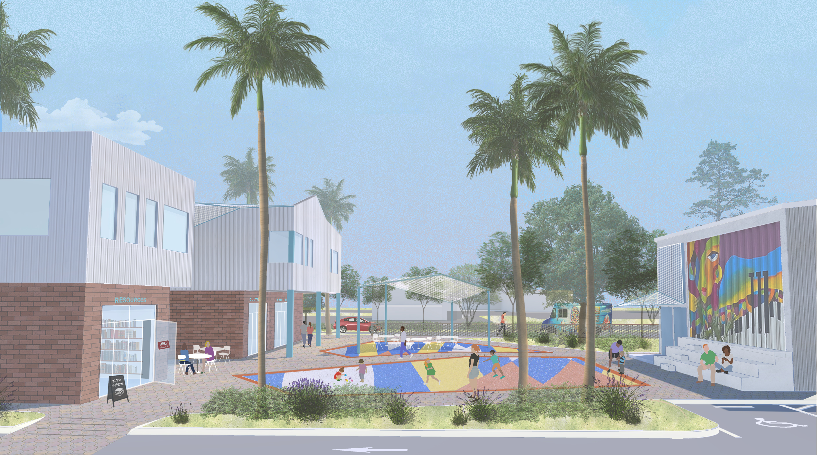 rendering view of sidewalks and common areas