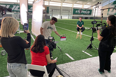 Behind the scenes look of the team capturing the video components for the campaign