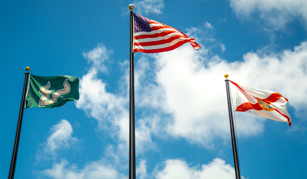 USF flag with the USA and State of Florida flag