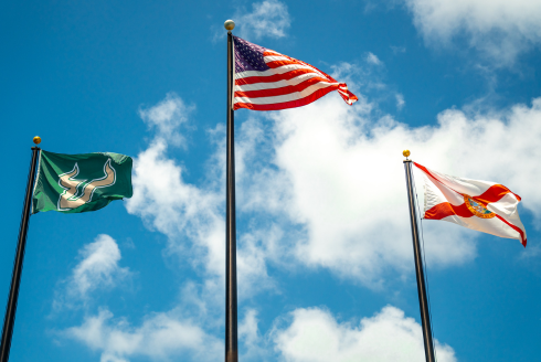 USF flag with the USA and State of Florida flag
