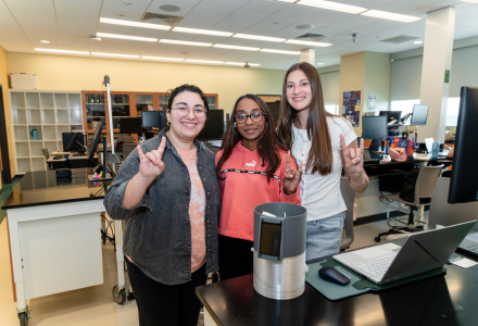 Seniors in biomedical engineering with their capstone project