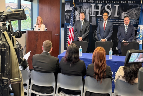 Representatives of Homeland Security Investigations Tampa and Miami field offices with researchers from USF's Trafficking in Persons Risk to Resilience Lab during a MOU signing event on May 22 