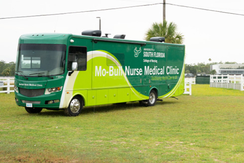 Mo-Bull RV parked outside Tampa Bay Downs
