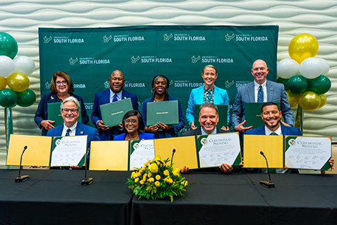 Florida college presidents at the Fuse signing with President Moez Limayem