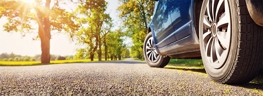 Car tires on the road