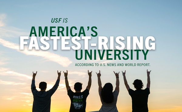 USF is the fastest rising university inside the top 50 according to US News & World Report.