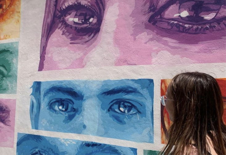 Person looking at art