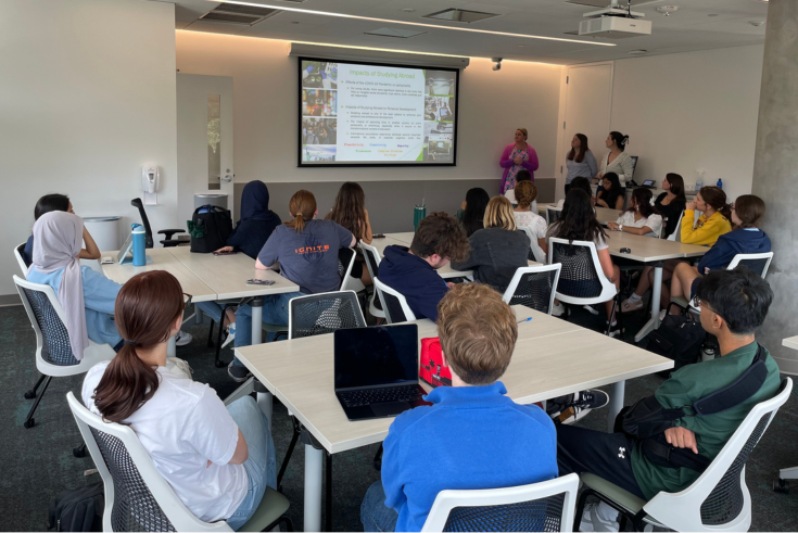 ONS workshop room full of students watching a presentation on the benefits of study abroad