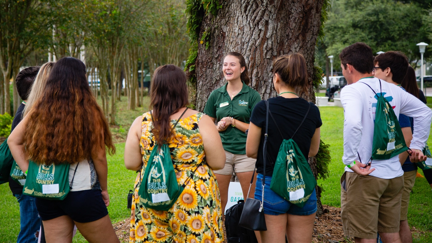 USF Transfer students attending an orientation on campus.