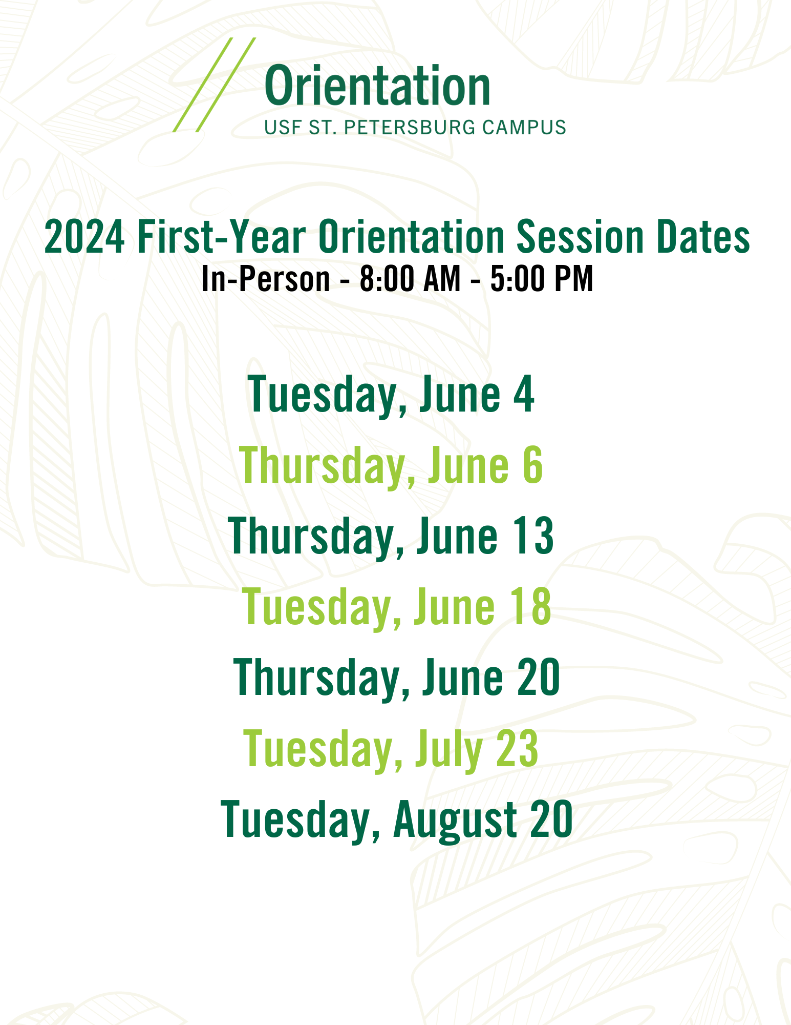 USF Orientation Dates