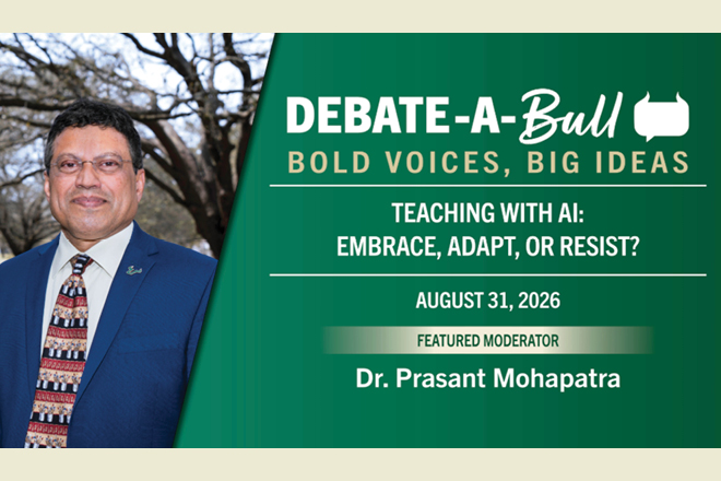 Debate-A-Bull graphic with featured moderator Dr. Prasant Mohapatra