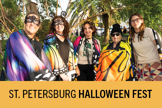 Halloween Fest graphic with photo of people dressed in butterfly costumes