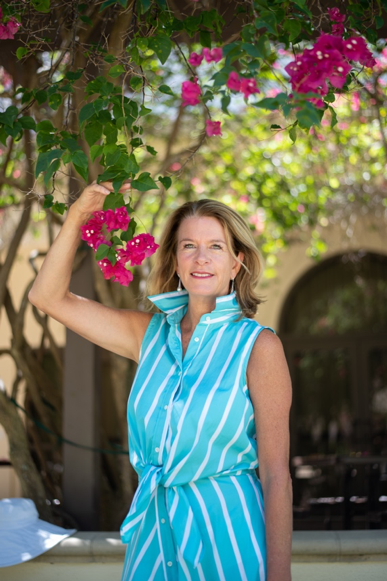 Elizabeth Moore holding a flower