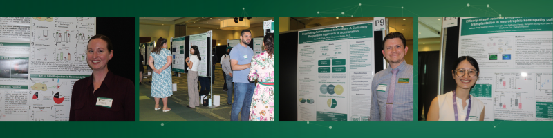 A banner with photos of people from the research symposium