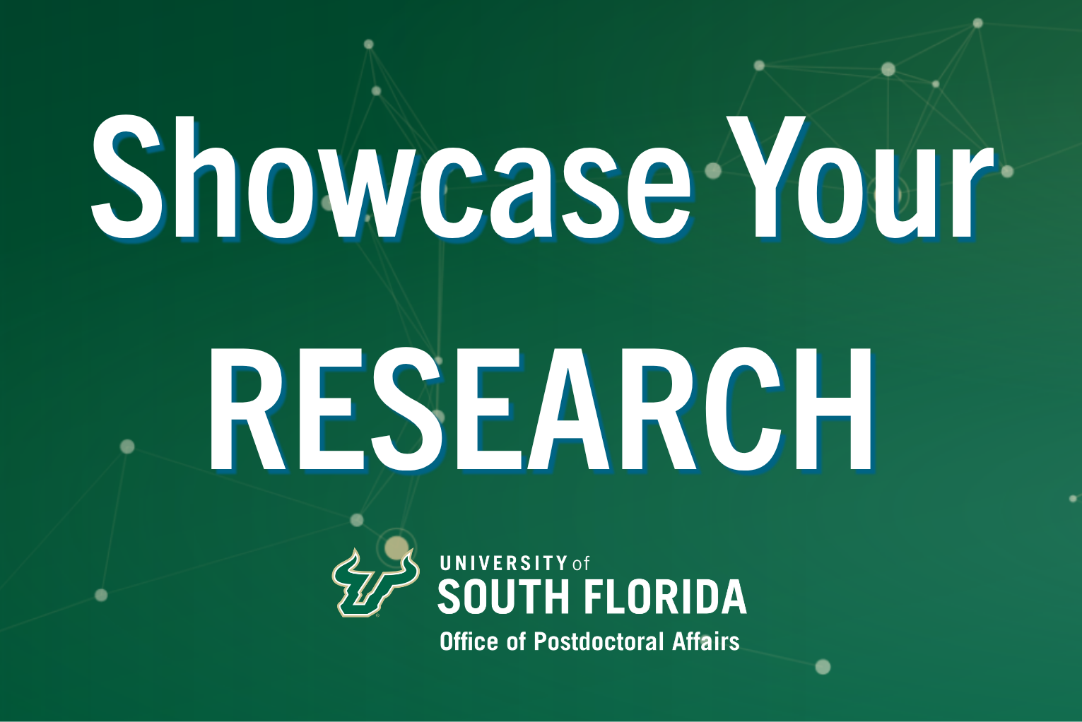 An graphic with a green background that says Showcase your Research