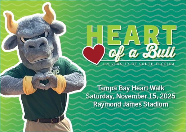 graphic featuring rocky the bull promoting the tampa bay heart walk