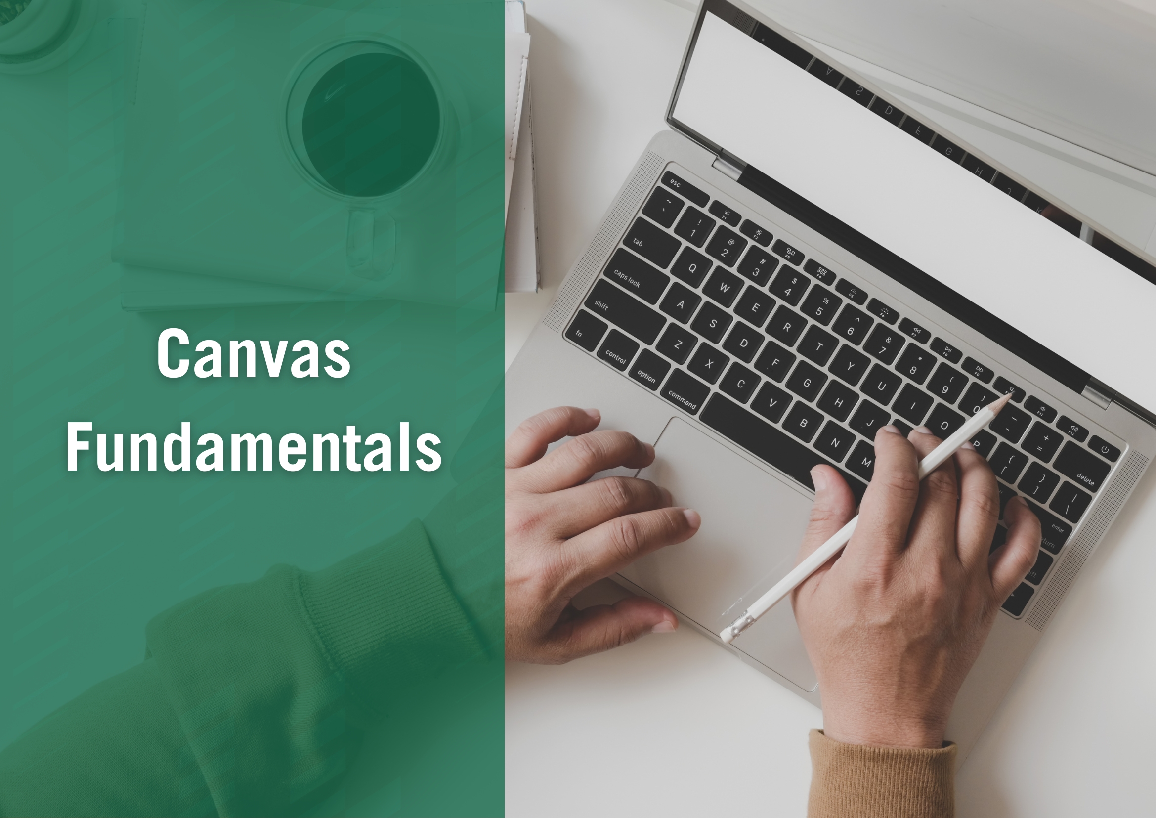 graphic that reads canvas fundamentals with someone typing at a laptop