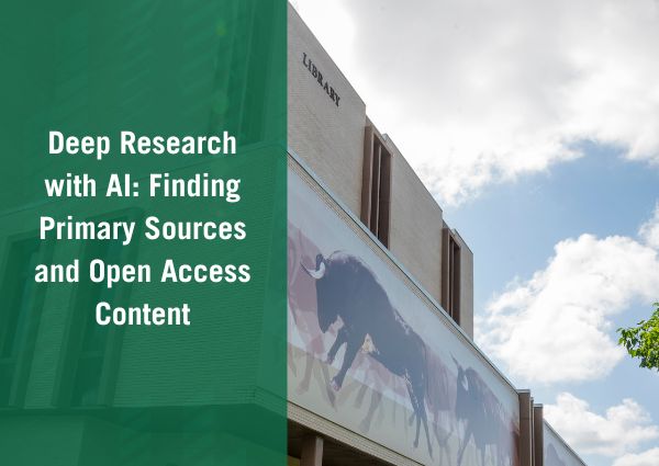 deep research with ai graphic featuring usf library