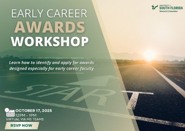 graphic with roadway that reads "start" promoting early career awards workshop
