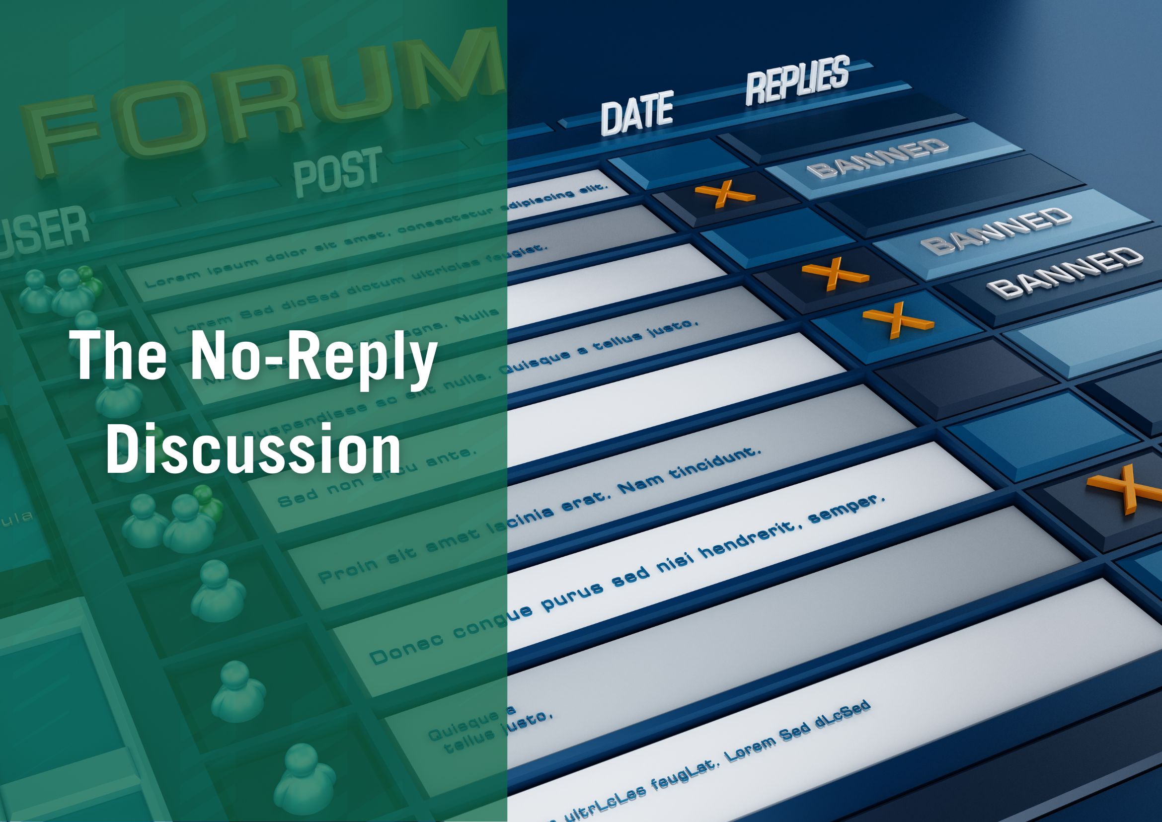 graphic that reads "the no reply discussion" showing an online forum