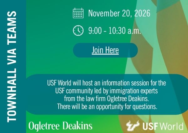 graphic promoting townhall hosted by USF world