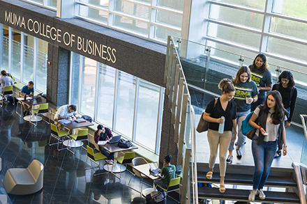 students walking down stairs in Muma College of Business