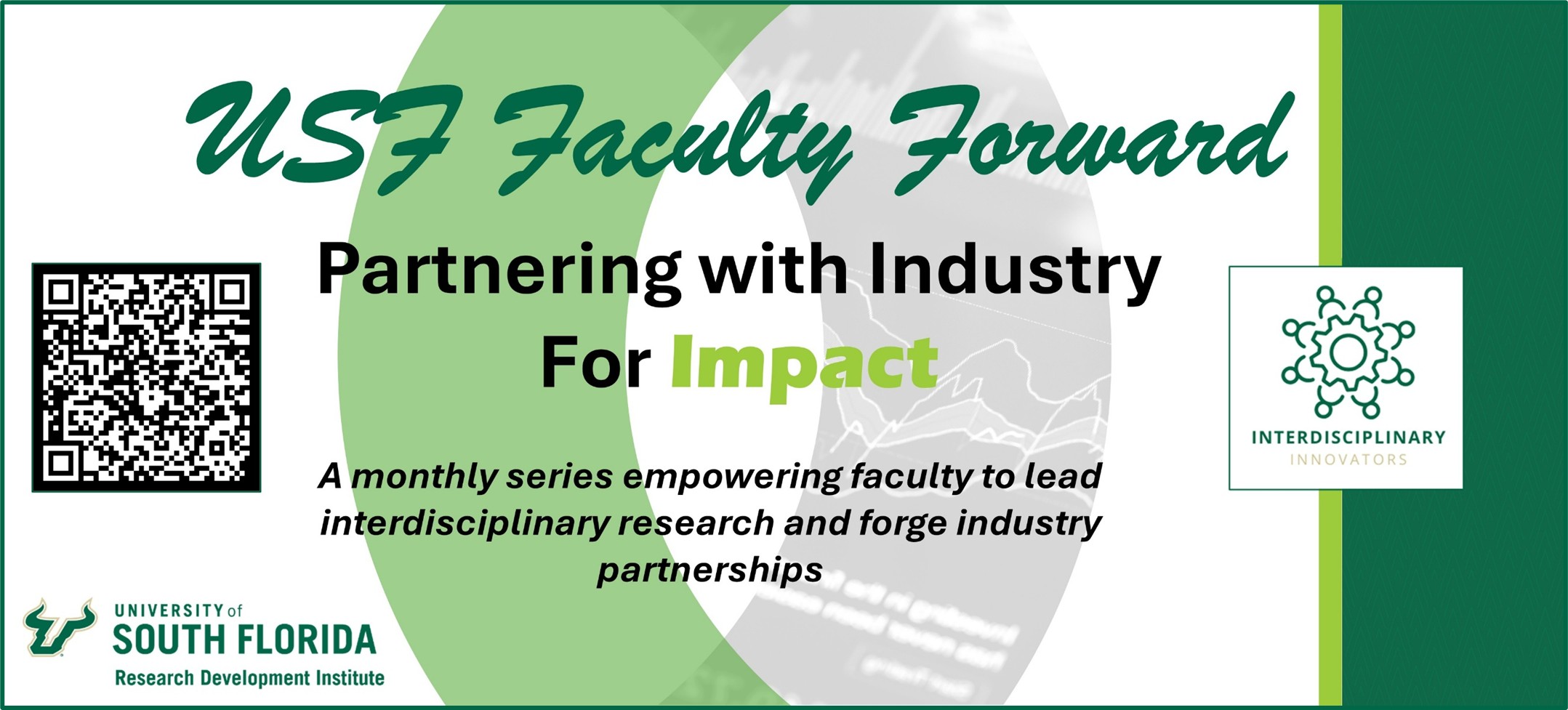 USF Faculty Forward graphic with text that reads "partnering with industry for impact"
