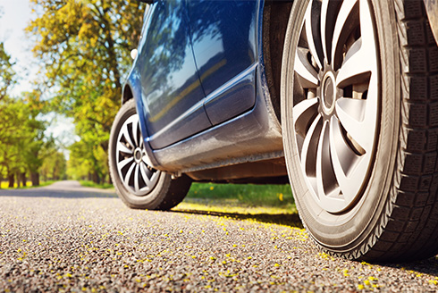 Car tires on the road