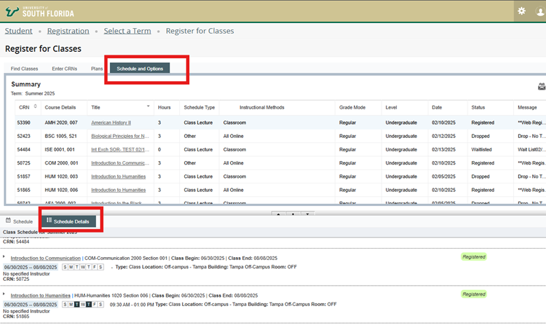 online course schedule view