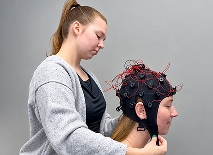 student wearing neutrode device